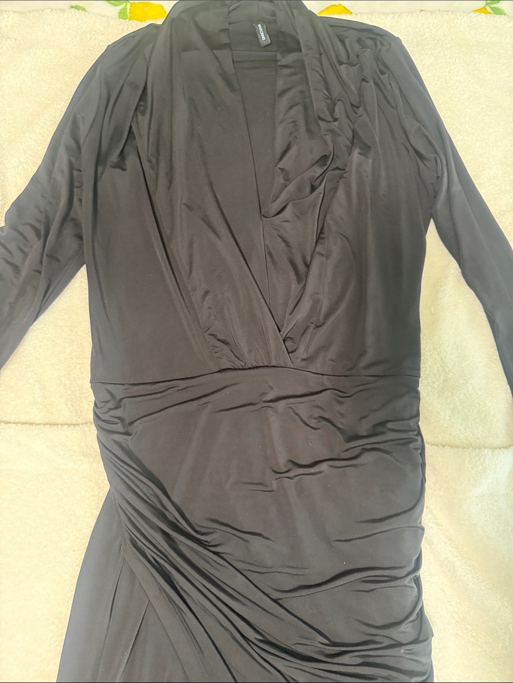Marciano Black Long-Sleeve Ruched Wrap-Front Dress
